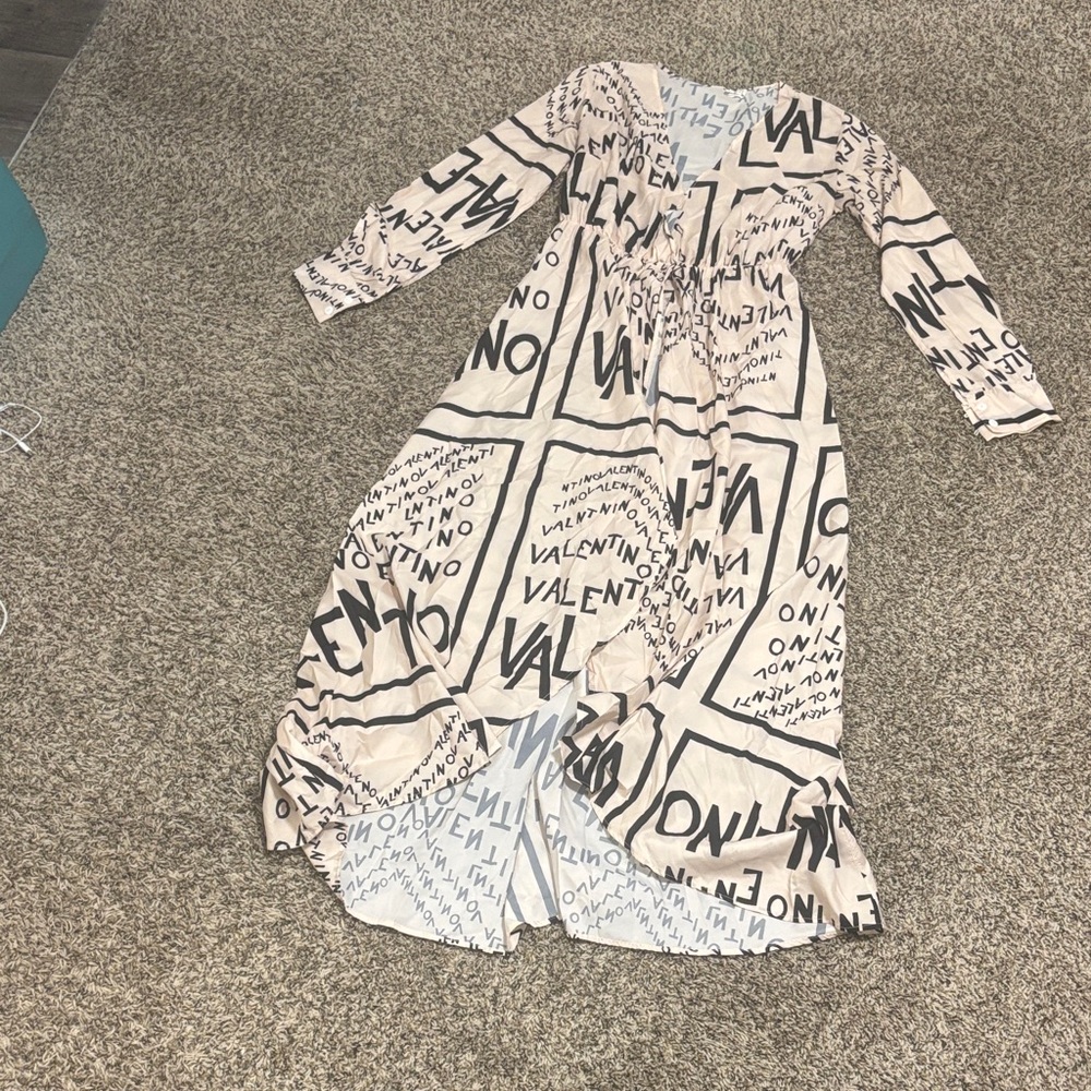 Valentino Beige and Black Logo Maxi Dress